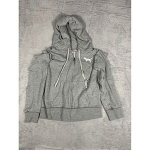 Victoria's Secret Pink Love Dog Logo Women's Hoodie L Gray Split Kangaroo Pocket